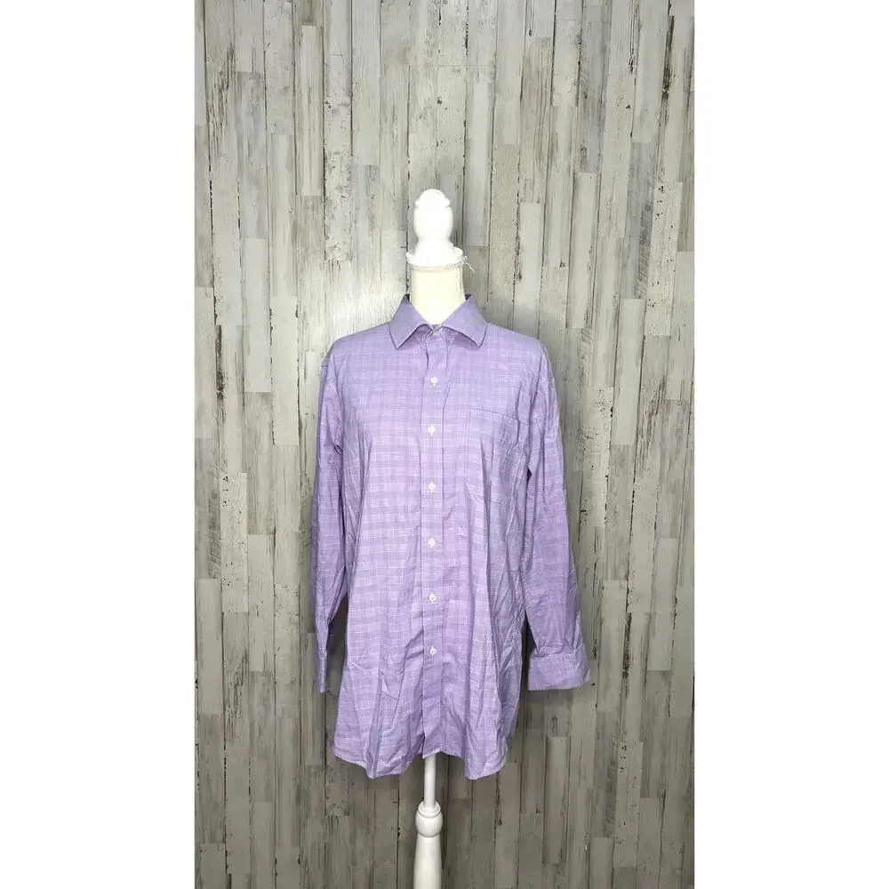 Lauren Ralph Lauren Mens Size 16.5 Slim Fit Purple Plaid Long Sleeve Dress Shirt